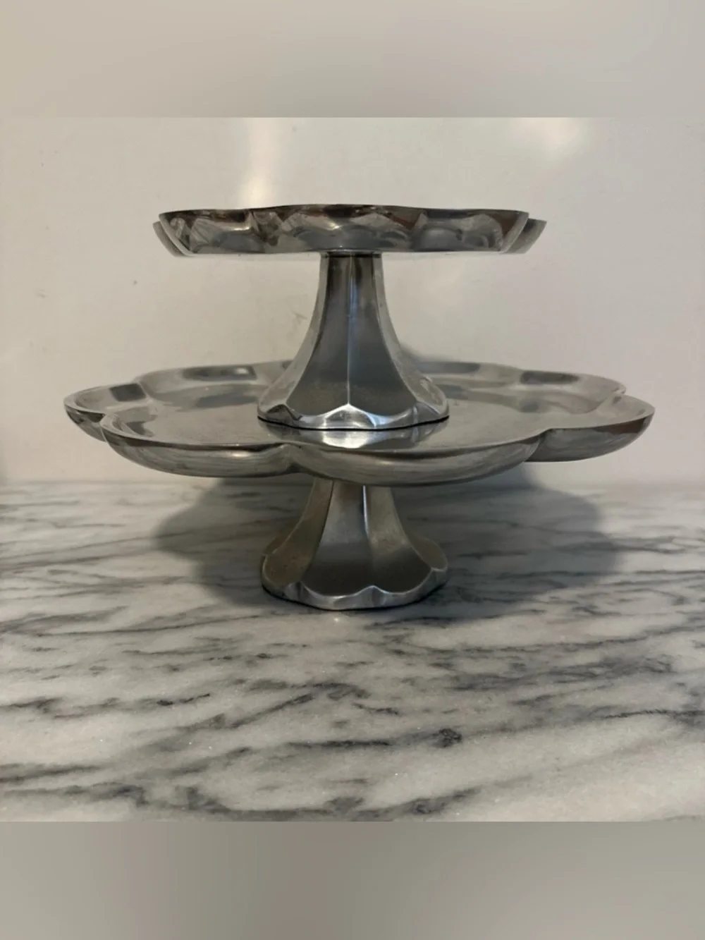 Two-Tier Metal Dessert Stand - Silver Finish set of two